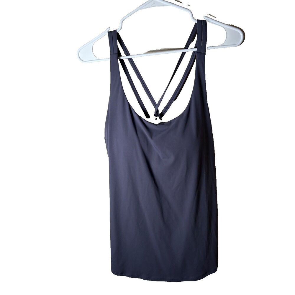Halara Tank Top Women's Medium Gray Strappy Sports Bra Low Back Athletic